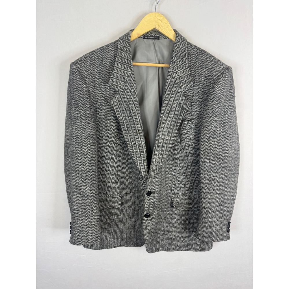 Harris Tweed Mens‎ 44 Reg Herringbone Wool Blazer Grey Black Sport Coat Canada